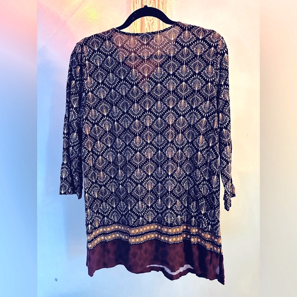 ⭐️J.JILL Geometric Border Print Medallion 3/4 Sl. Shirt, Sz.M, Rayon/Tencel Mix👀 - Picture 10 of 12